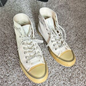 All Saints Beige High-Top Sneakers with Yellow Accents